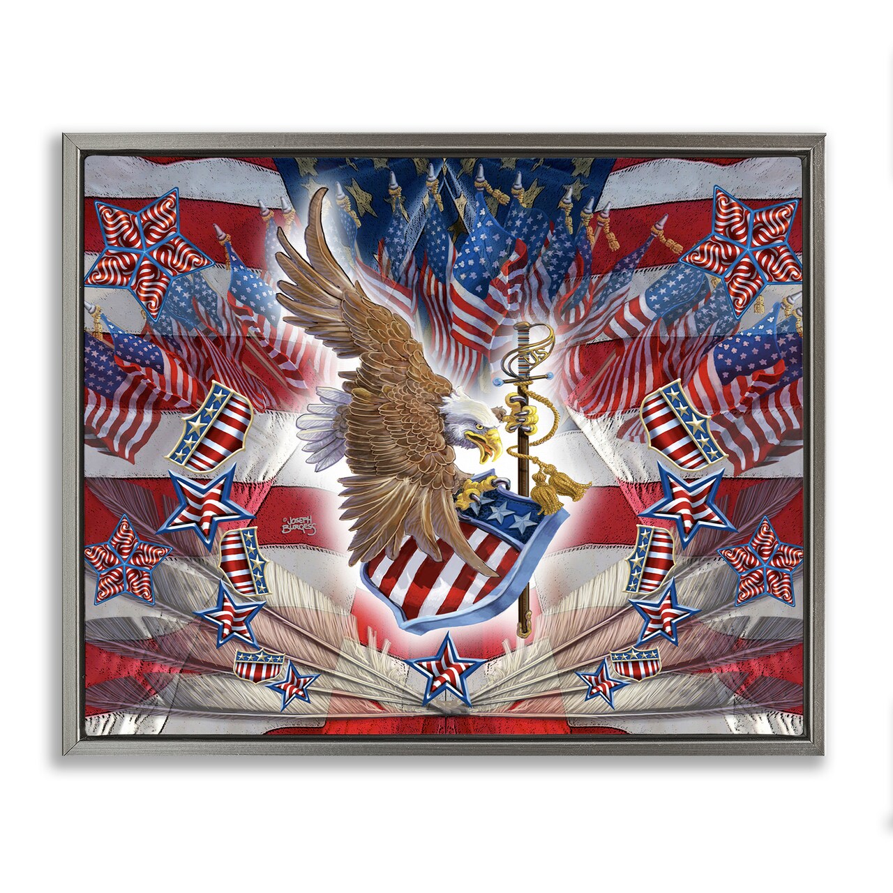 Stupell Industries Patriotic Eagle with Flag Symbols Floating Frame By Joseph Burgess